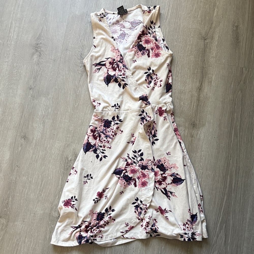 Rue21 Cream Floral Wrap Midi Dress with Pink and Plum Blooms